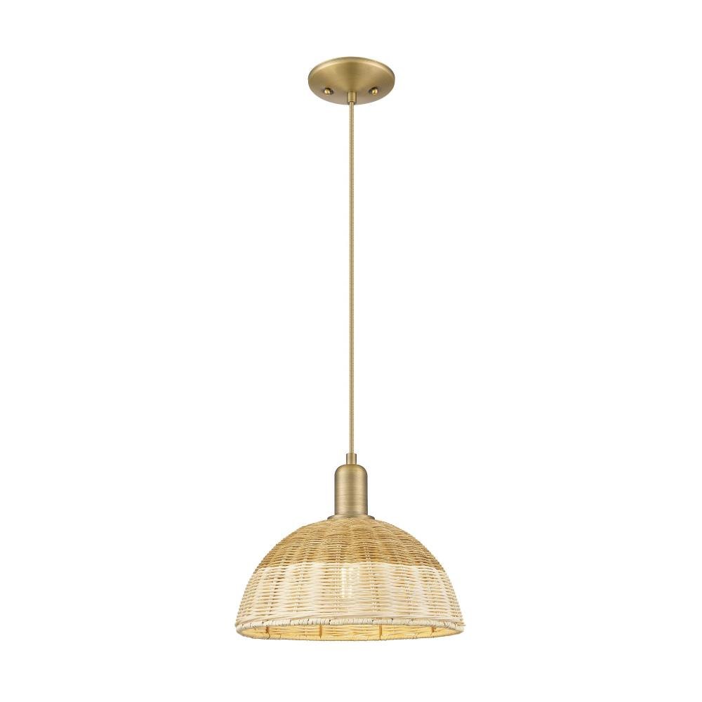 Innovations Lighting 716-1P-NBD2-12_P Natural Ballston Dome - 1 Light Basket Cord Hung Mini Pendant-14.2 Inch Tall and 11.75 Inch Wide