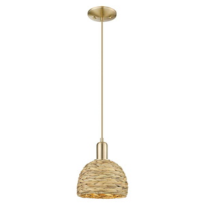 Woven Rattan - 1 Light Cord Hung Mini Pendant-9.58 Inch Tall and 8 Inch Wide - 1387913