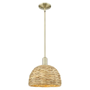 Woven Rattan - 1 Light Stem Hung Mini Pendant-11.38 Inch Tall and 12 Inch Wide - 1387989