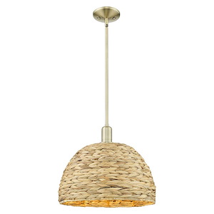 Woven Rattan - 1 Light Stem Hung Mini Pendant-13.63 Inch Tall and 15.75 Inch Wide - 1387975