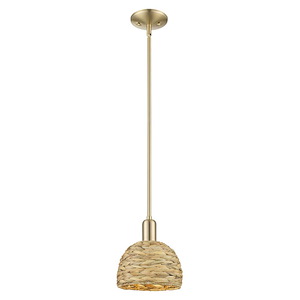 Woven Rattan - 1 Light Stem Hung Mini Pendant-9.38 Inch Tall and 8 Inch Wide - 1387938
