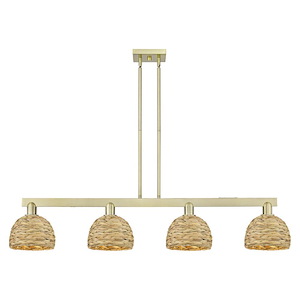 Woven Rattan - 4 Light Stem Hung Island-9.63 Inch Tall and 50.75 Inch Wide - 1388118