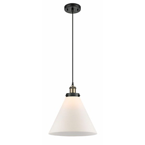 Cone - 1 Light Cord Hung Mini Pendant In Industrial Style-10 Inches Tall and 12 Inches Wide