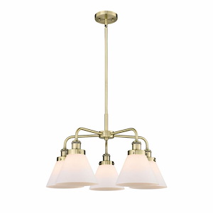 Cone - 5 Light Stem Hung Chandelier In Art Deco Style-15 Inches Tall and 25.75 Inches Wide