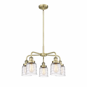 Bell - 5 Light Stem Hung Chandelier In Art Deco Style-14.75 Inches Tall and 23 Inches Wide