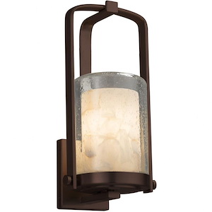 Alabaster Rocks Atlantic - 12.5 Inch Small Outdoor Wall Sconce with Cylinder Flat Rim Alabaster Resin Shade - 1037440
