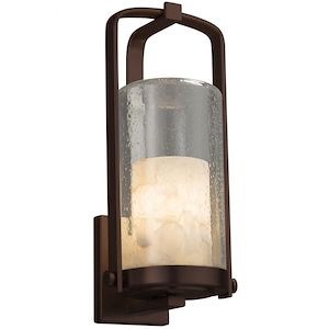 Alabaster Rocks Atlantic - 16.5 Inch Large Outdoor Wall Sconce with Cylinder Flat Rim Alabaster Resin Shade - 1037441