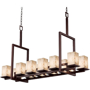 Alabaster Rocks Montana - 51 Inch Up and Downlight Tall Bridge Chandelier with Square Flat Rim Alabaster Resin Shade - 1037676
