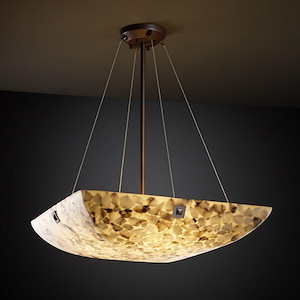 Alabaster Rocks Finials - 27 Inch Bowl Pendant with Square Bowl Alabaster Resin Shade and Large Square w/ Point Finials