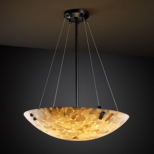 Alabaster Rocks Finials - 27 Inch Bowl Pendant with Round Bowl Alabaster Resin Shade and Square Finials