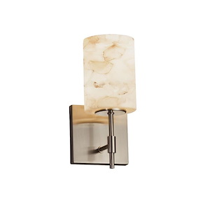 Alabaster Rocks Union - 4.5 Inch Short Wall Sconce with Cylinder Flat Rim Alabaster Resin Shade - 1037474