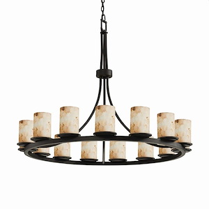 Alabaster Rocks Dakota - 42 Inch Ring Chandelier with Cylinder Flat Rim Alabaster Resin Shade - 1037721