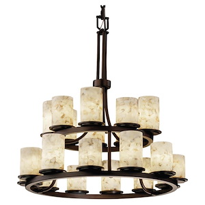 Alabaster Rocks Dakota - 33 Inch 2-Tier Ring Chandelier with Cylinder Flat Rim Alabaster Resin Shade - 1037737