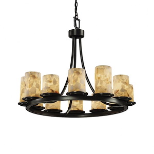 Alabaster Rocks Dakota - 28 Inch Short Ring Chandelier with Cylinder Flat Rim Alabaster Resin Shade - 1037738