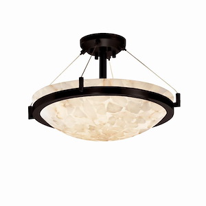 Alabaster Rocks Ring - 21 Inch Round Semi-Flush Mount with Round Bowl Alabaster Resin Shade - 1037848