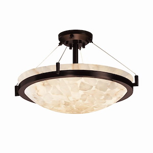 Alabaster Rocks Ring - 39 Inch Round Semi-Flush Mount with Round Bowl Alabaster Resin Shade - 1037850