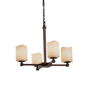 CandleAria Tetra - 4 Light Chandelier with Cream Cylinder Melted Rim Faux Candle Shades
