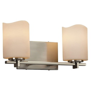 CandleAria Era - 2 Light Bath Bar with Cream Cylinder Melted Rim Faux Candle Shades - 1037029