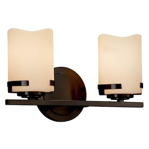 CandleAria Atlas - 2 Light Bath Bar with Cream Cylinder Melted Rim Faux Candle Shades