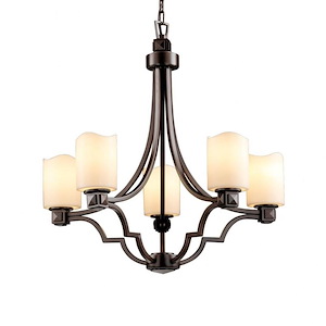 CandleAria Argyle - 5 Light Chandelier with Cream Cylinder Melted Rim Faux Candle Shades