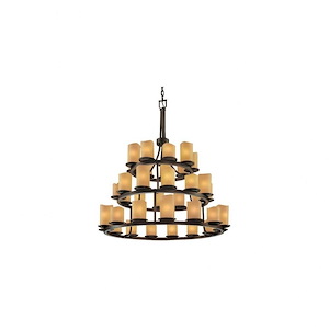 CandleAria Dakota - 36 Light 3-Tier Ring Chandelier with Amber Cylinder Melted Rim Faux Candle Shades