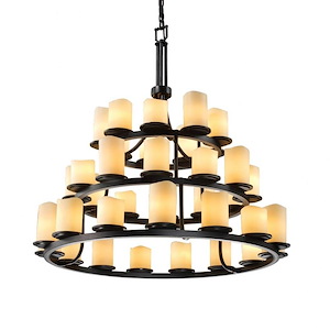 CandleAria Dakota - 36 Light 3-Tier Ring Chandelier with Cream Cylinder Melted Rim Faux Candle Shades - 1037141