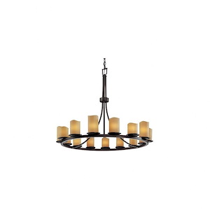 CandleAria Dakota - 15 Light Ring Chandelier with Amber Cylinder Melted Rim Faux Candle Shades - 1037148