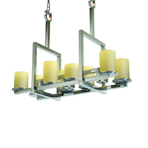 CandleAria Dakota - 8 Light Up and 3-Downlight Bridge Chandelier with Cream Cylinder Flat Rim Faux Candle Shades - 1037155