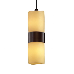 CandleAria Dakota - 2 Light Up and Downlight Small Pendant with Amber Cylinder Melted Rim Faux Candle Shades