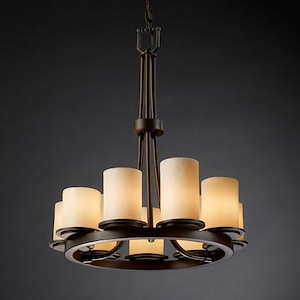 CandleAria Dakota - 9 Light Ring Chandelier with Cream Cylinder Flat Rim Faux Candle Shades - 1037194
