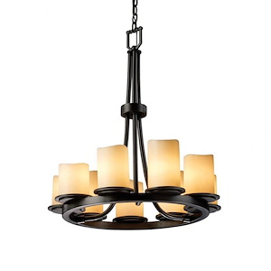 CandleAria Dakota - 9 Light Ring Chandelier with Cream Cylinder Melted Rim Faux Candle Shades - 1037196