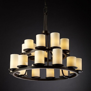 CandleAria Dakota - 21 Light 2-Tier Ring Chandelier with Cream Cylinder Flat Rim Faux Candle Shades - 1037198