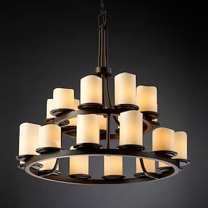 CandleAria Dakota - 21 Light 2-Tier Ring Chandelier with Cream Cylinder Melted Rim Faux Candle Shades