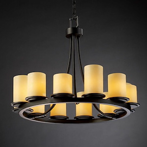 CandleAria Dakota - 12 Light Short Ring Chandelier with Amber Cylinder Flat Rim Faux Candle Shades