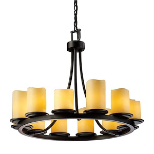 CandleAria Dakota - 12 Light Short Ring Chandelier with Amber Cylinder Melted Rim Faux Candle Shades - 1037203