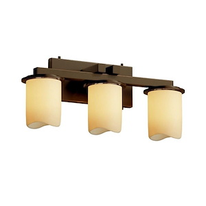 CandleAria Dakota - 3 Light Straight-Bar Bath Bar with Amber Cylinder Melted Rim Faux Candle Shades - 1037219