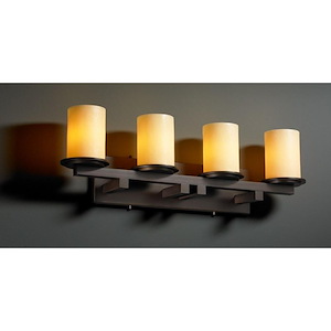 CandleAria Dakota - 4 Light Straight-Bar Bath Bar with Amber Cylinder Flat Rim Faux Candle Shades