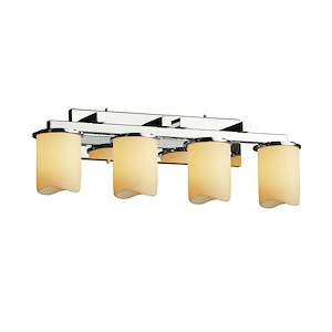 CandleAria Dakota - 4 Light Straight-Bar Bath Bar with Amber Cylinder Melted Rim Faux Candle Shades