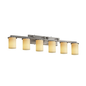 CandleAria Dakota - 6 Light Bath Bar with Amber Cylinder Flat Rim Faux Candle Shades