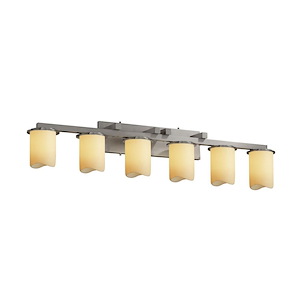 CandleAria Dakota - 6 Light Bath Bar with Amber Cylinder Melted Rim Faux Candle Shades