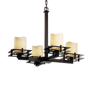 CandleAria Metropolis - 4 Light Chandelier with Cream Cylinder Melted Rim Faux Candle Shades
