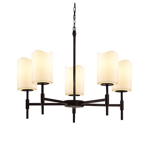 CandleAria Union - 5 Light Chandelier with Cream Cylinder Melted Rim Faux Candle Shades - 1036957