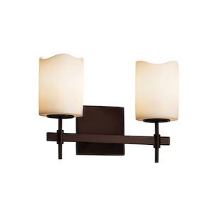 CandleAria Union - 2 Light Bath Bar with Cream Cylinder Melted Rim Faux Candle Shades