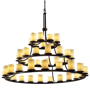 CandleAria Dakota - 45 Light 3-Tier Ring Chandelier with Cream Cylinder Melted Rim Faux Candle Shades - 1037145