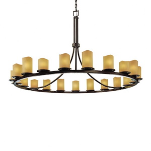 CandleAria Dakota - 21 Light Ring Chandelier with Amber Cylinder Melted Rim Faux Candle Shades