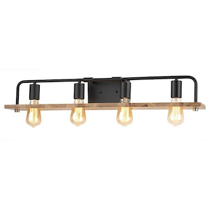 EVOLV Eco Loft - 4 Light Bath Bar with Matte Black Finish and Natural Wood Accent