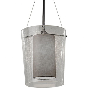 Textile Amani - 1 Light Center Drum Pendant with Drum Gray Woven Fabric Shade