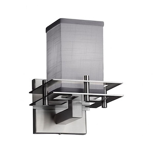 Textile Metropolis - 1 Light 2 Flat Bars Wall Sconce with Square Flat Rim Gray Woven Fabric Shade