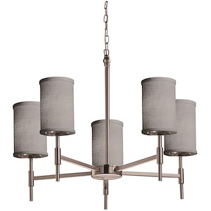 Textile Union - 5 Light Chandelier with Cylinder Flat Rim Gray Woven Fabric Shade - 1039145