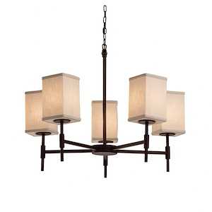 Textile Union - 5 Light Chandelier with Square Flat Rim Cream Woven Fabric Shade - 1039147